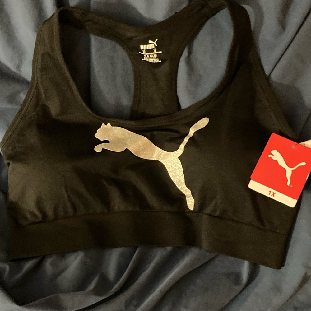 Sparkle! NWT 1X Puma cool cat DRYCELL Seamless Sports Bra, silver glitter logo
